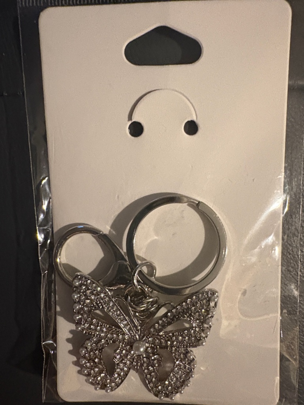 Silver Crystal Butterfly Key & Card Holder